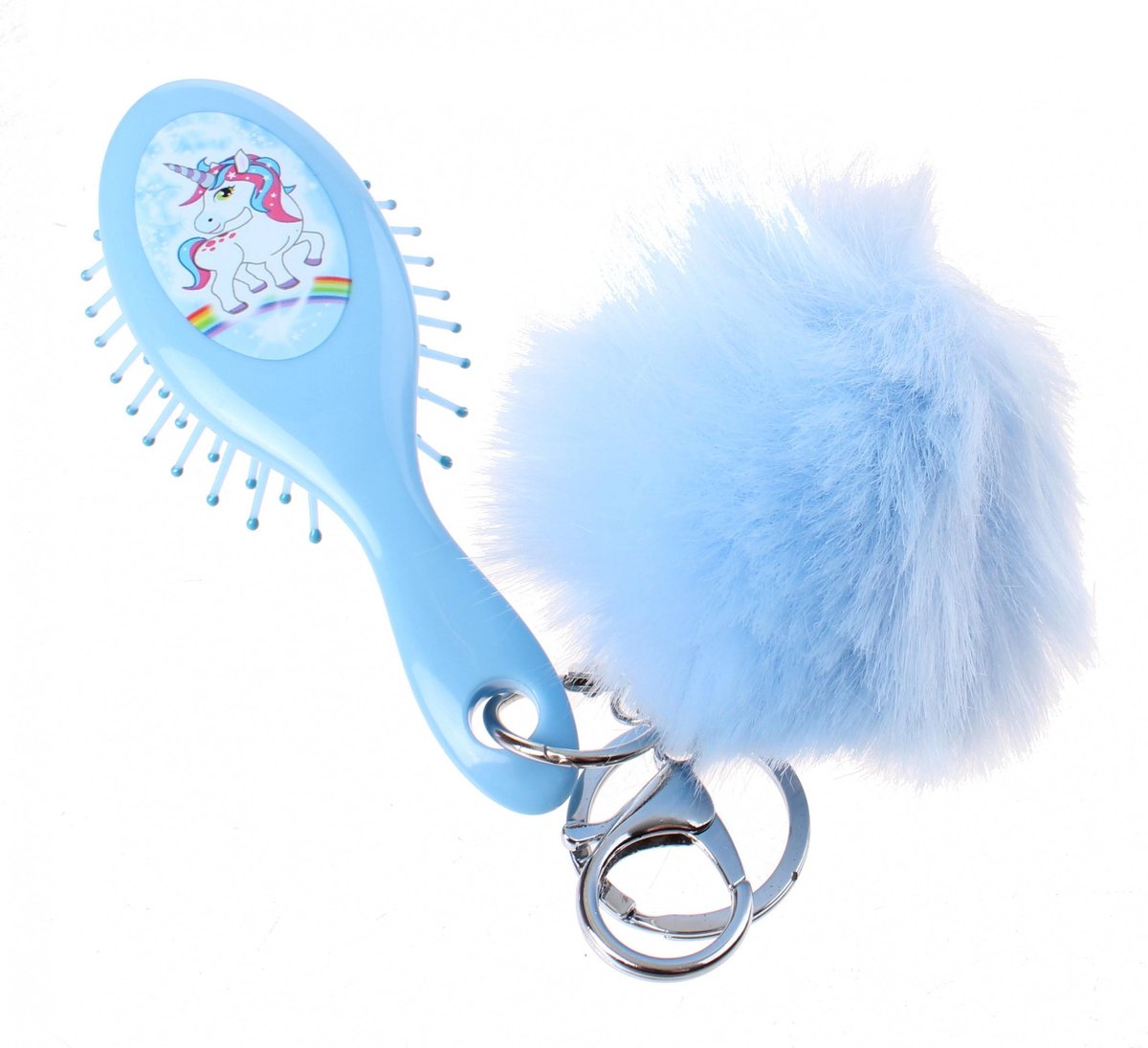 Pms Haarborstel En Pom-pom Sleutelhanger Eenhoorn 12 Cm Blauw