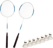 Badminton rackets set blauw/wit met 7x shuttles en opbergtas - 3 sterren kwaliteit