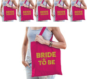 Pakket Vrijgezellenfeest vrouw tasjes/ goodiebag - 1x Bride to Be roze goud + 9x Bride Squad roze goud - Vrijgezellen dames