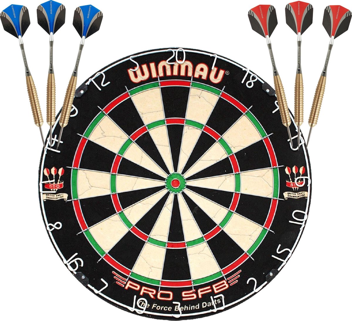 Winmau Pro SFB Dartbord + 2 Sets ABCdarts Sniper Gold Darts Dartpijlen