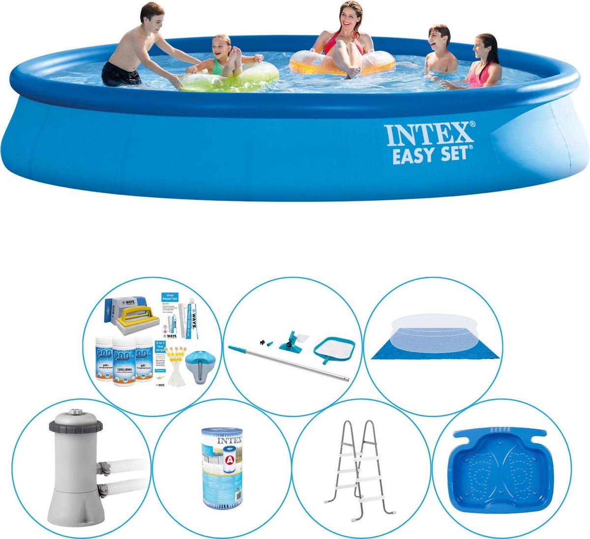 Alles in 1 Zwembad Pakket - 8-delig - Intex Easy Set Rond 457x84 cm