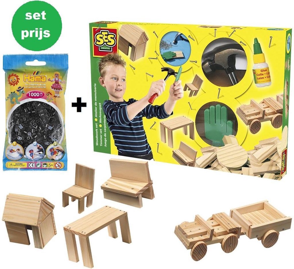 Ses 00943 Timmerset + 1000 zwarte strijkkralen (combi-deal)