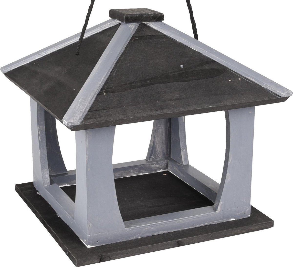 Flamingo Voederhuis kory hout grijs/zwart 27x27x25cm