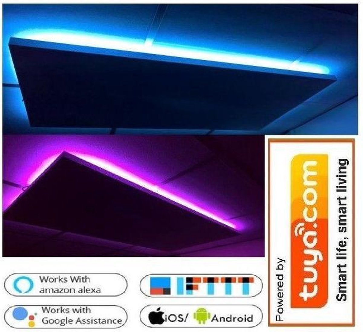 Infrarood verwarming paneel met RGB ledverlichting (wifi bedienbaar) 60x120cm 600 Watt korrel structuur