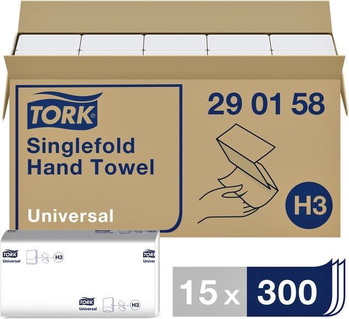 Handdoek Tork H3 290158 Universal 1-laags 23 x 23 cm 15 x 300 stuks