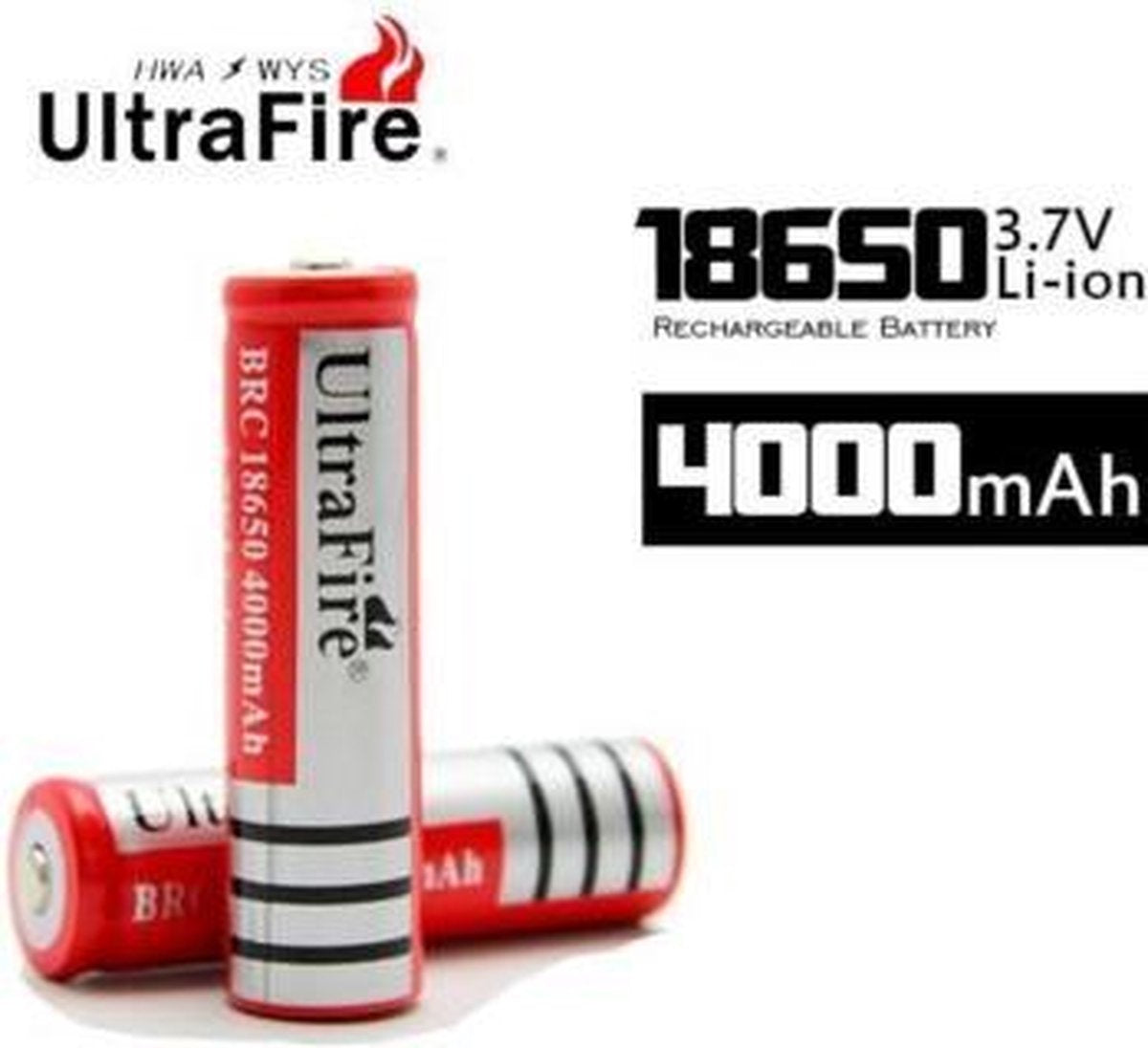 2x Ultrafire 18650 3.7V 4000mAh Rechargeable Lithium Battery - Red