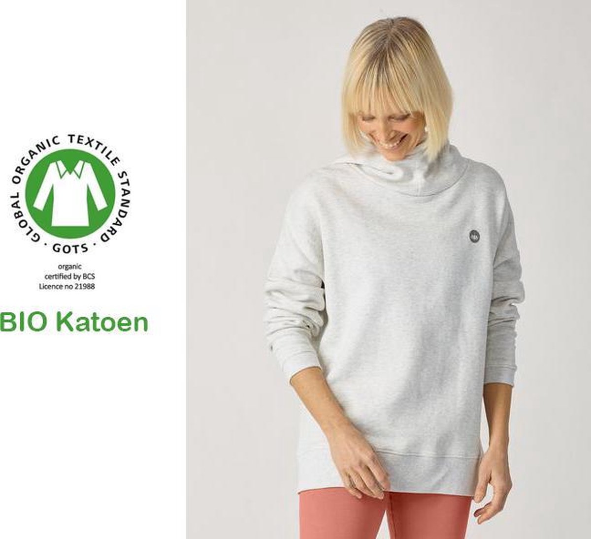 Yoga sweater in BIO katoen maat S grijs - GOTS certificaat - zacht - duurzaam - biologisch katoen - yoga sweater dames - yoga trui - bio cotton - yoga kleding - yoga kleding bio katoen