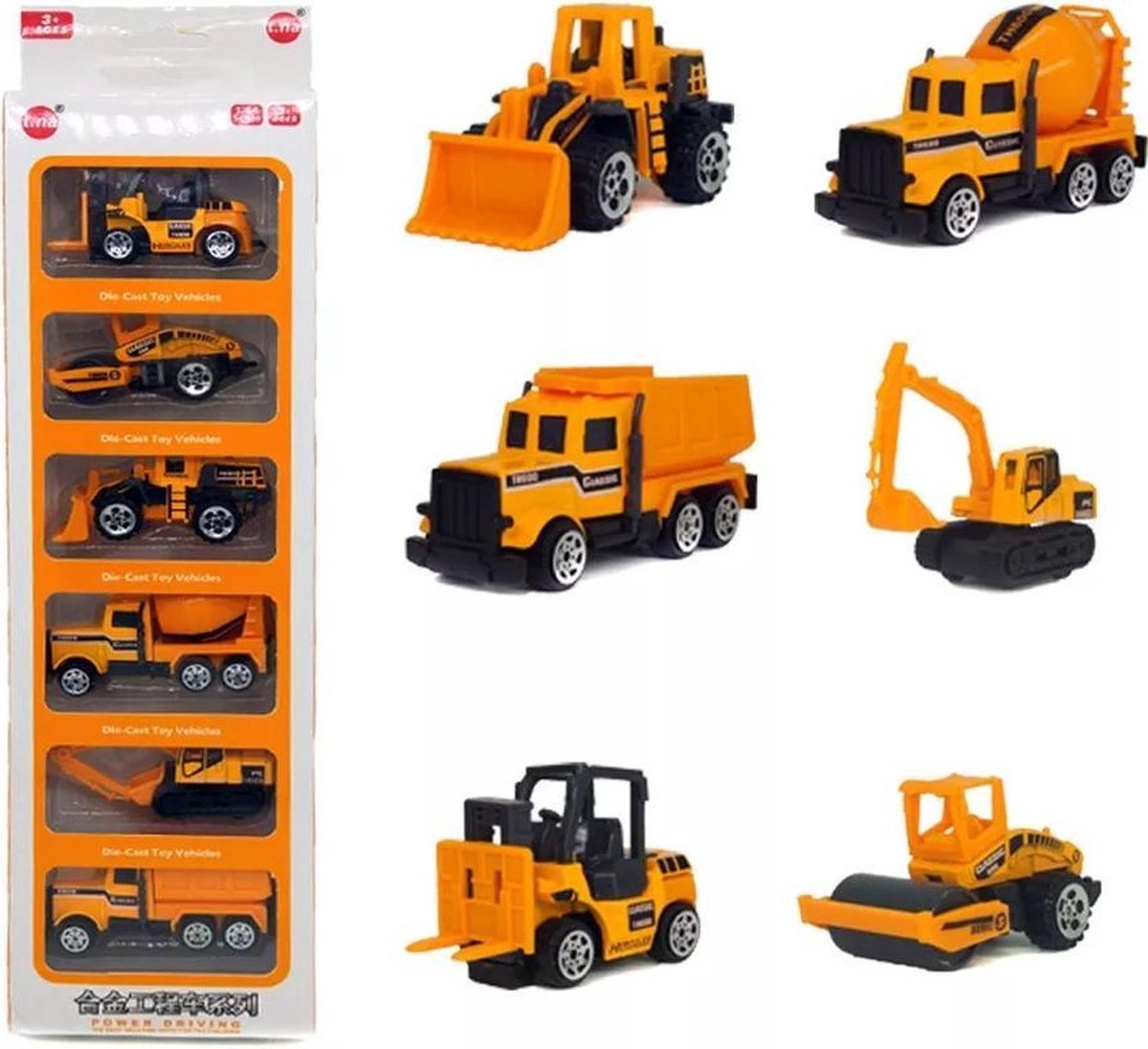 Buxibo Kinderspeelgoed Auto Constructie Voertuigen - Speelgoedvoertuigen - Set van 6