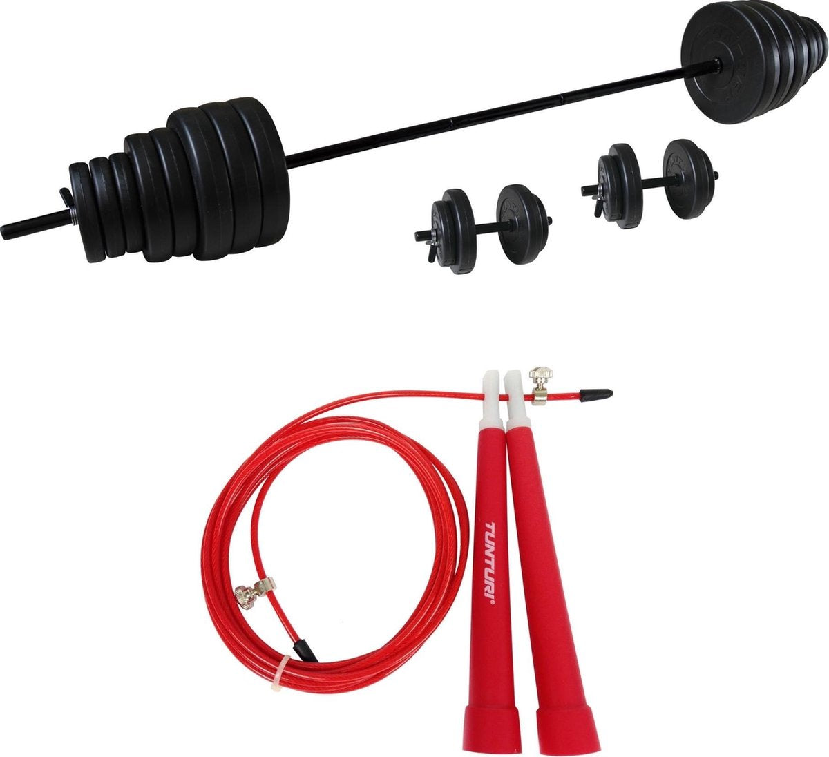 Tunturi - Fitness Set - Vinyl Barbell/Dumbbell Set 50Kg  - Springtouw Rood