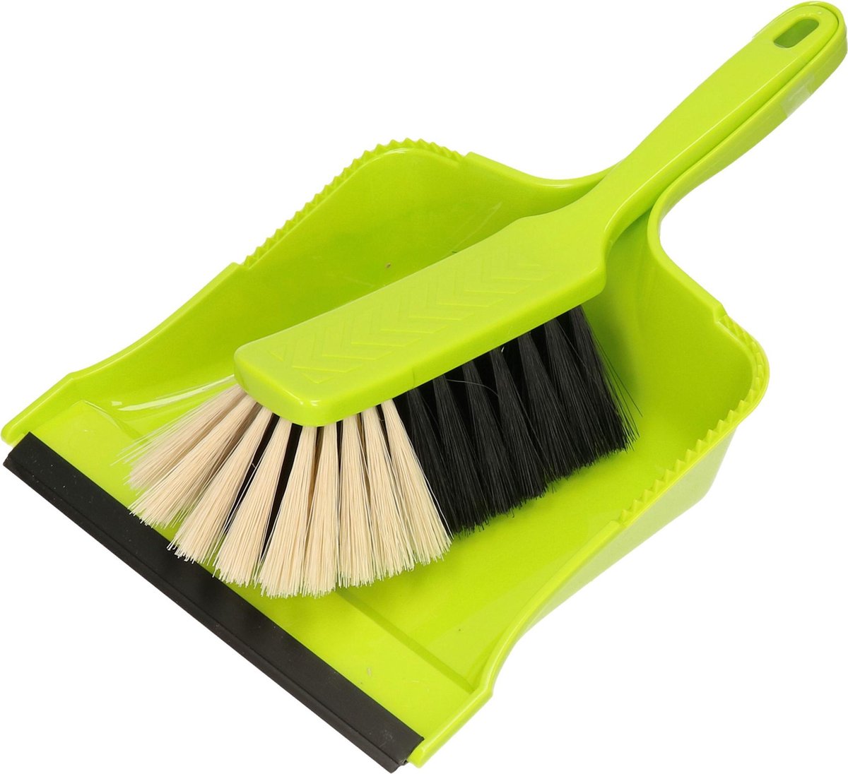 Set van 2x stuks kunststof groen stoffer en blik met lip en zachte borstel - Schoonmaakartikelen