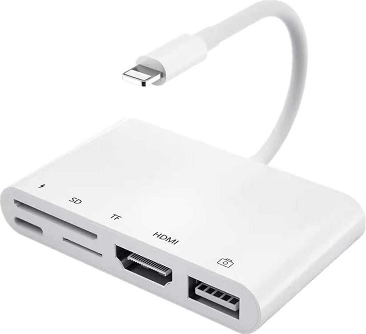 NÖRDIC LGN-109 Lightning naar HDMI adapter - 1x RJ45 - USB A 3.1 - TF/SD Kaartlezer - 10 cm - Wit