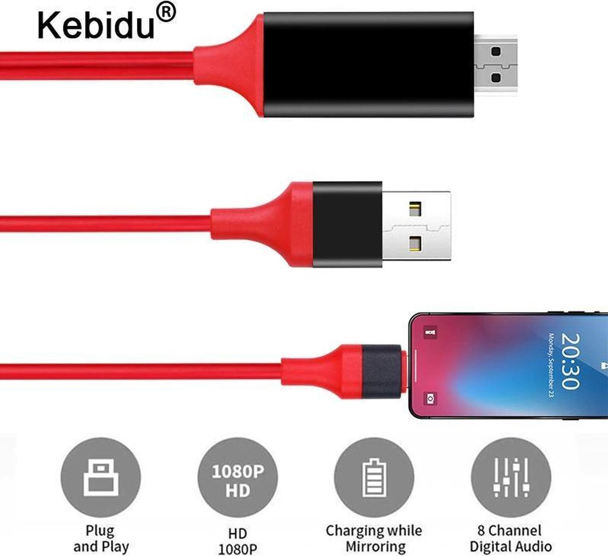 Lightning naar HDMI kabel 2 meter - 8 Pin Digital AV HD tv Adapter Rood