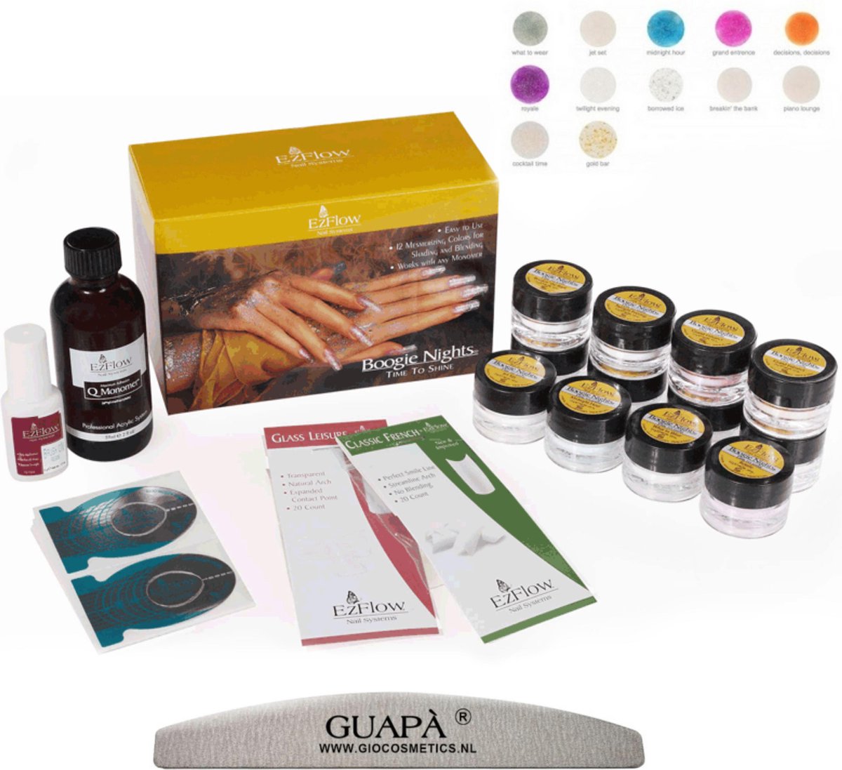 EzFlow® Acryl Nagels Starterspakket 12 Kleuren Acryl Poeder | Acryl Nagels Starter Kit | Nail Art Set | Boogie Nights Time To Shine
