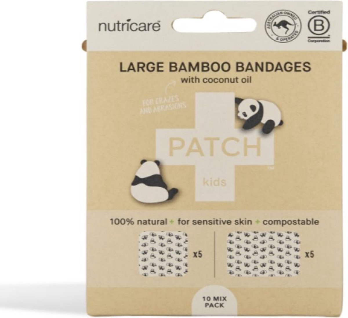 Patch grote Bamboe Pleisters met Kokosolie voor Kids - 10 stuks met panda print