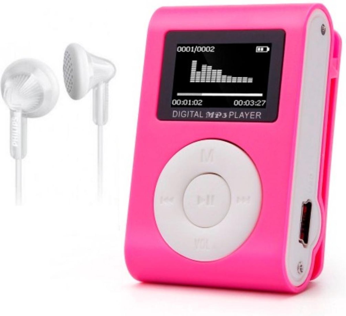 MP3 Speler - MP3 Speler inclusief Oordopjes - MP3 16GB Geheugen - MP3 Speler Roze