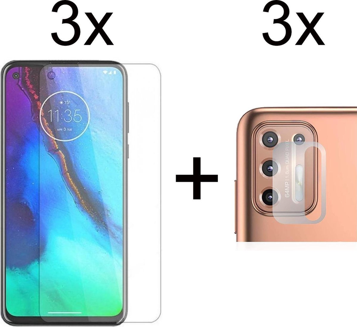 Beschermglas Motorola G9 Plus screenprotector 3 stuks - Motorola G9 Plus screen protector camera lens - 3 stuks - Motorola G9 Plus screenprotector glas