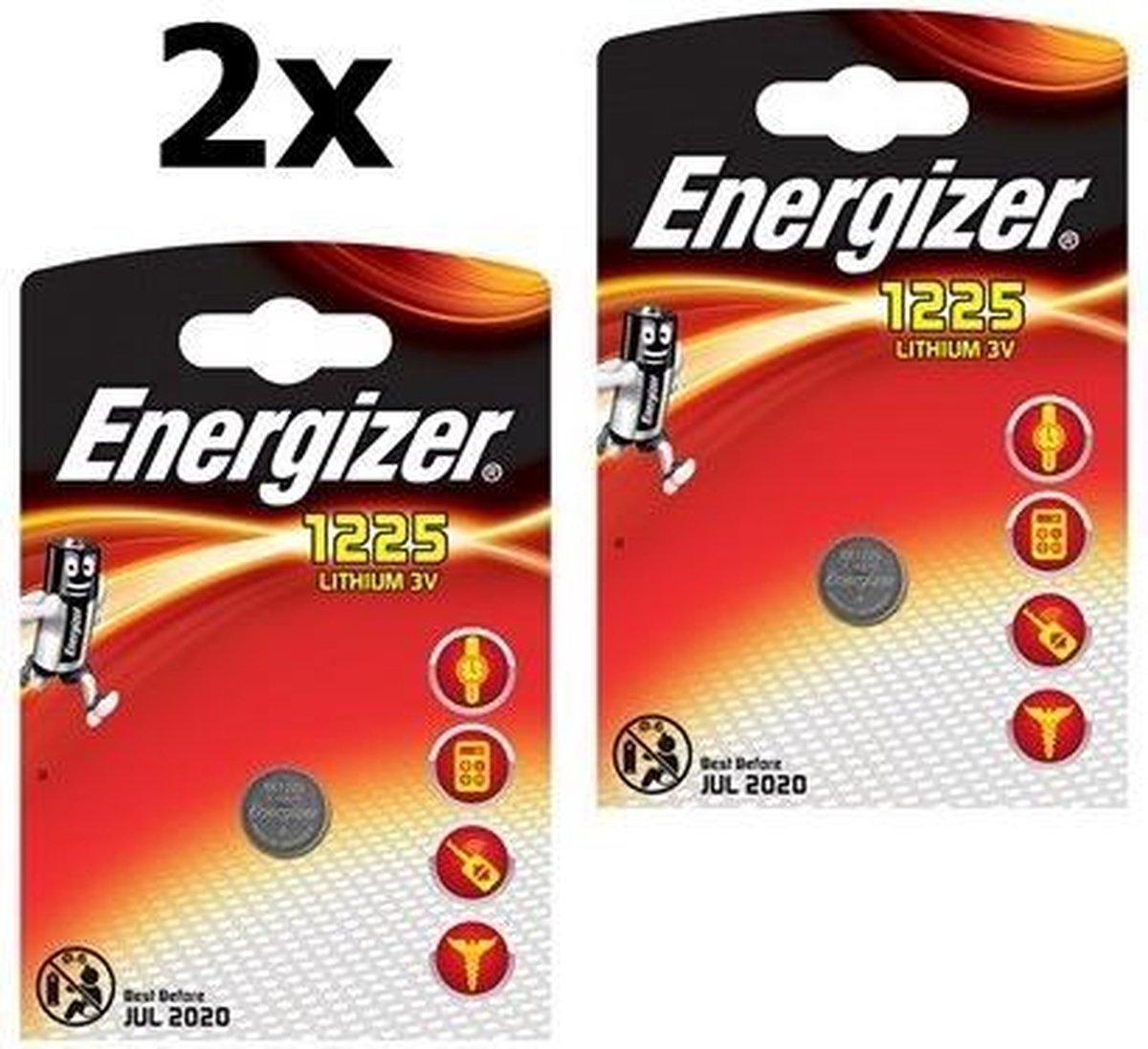 2 Stuks (2 Blister a 1st) Energizer CR1225 48mAh 3V batterij