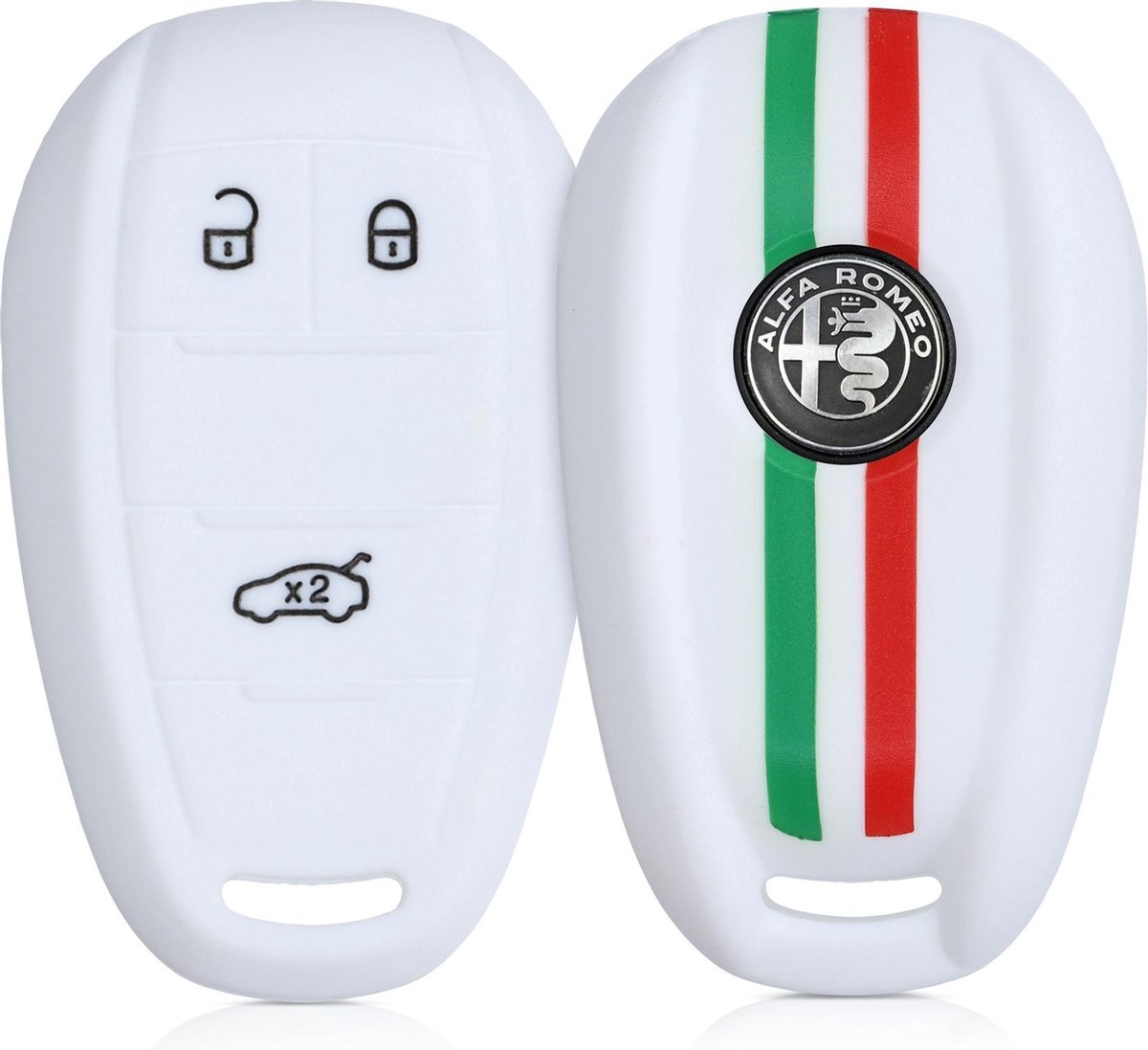 kwmobile autosleutelhoes voor Alfa Romeo 3-knops draadloze autosleutel - Siliconen beschermhoes in groen / rood / wit - Italiaanse Strepen design