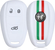 kwmobile autosleutelhoes voor Alfa Romeo 3-knops draadloze autosleutel - Siliconen beschermhoes in groen / rood / wit - Italiaanse Strepen design