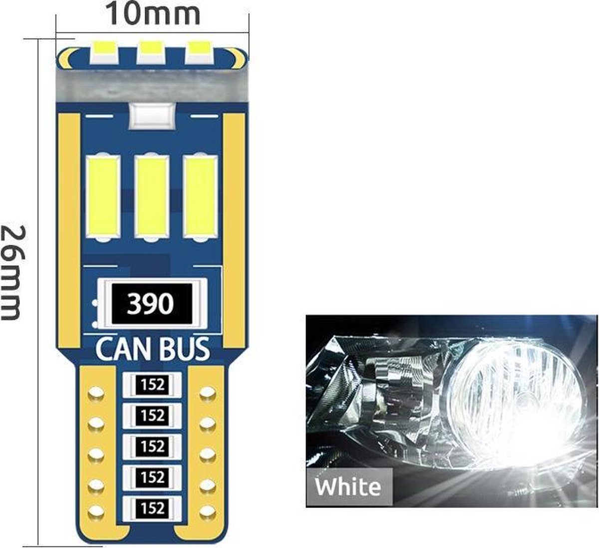 T10 Led Lamp Helder Wit  6500K (Set 2 stuks)  Type 9LV/SMD CANBus Foutloos  5W5 | W5W | Led Signal Light | 12V | 6500 Kelvin | Stadslicht |Kentekenplaat Verlichting | 194 168  Bright White | Autolamp | Autolampen | Car licht | Lampen |