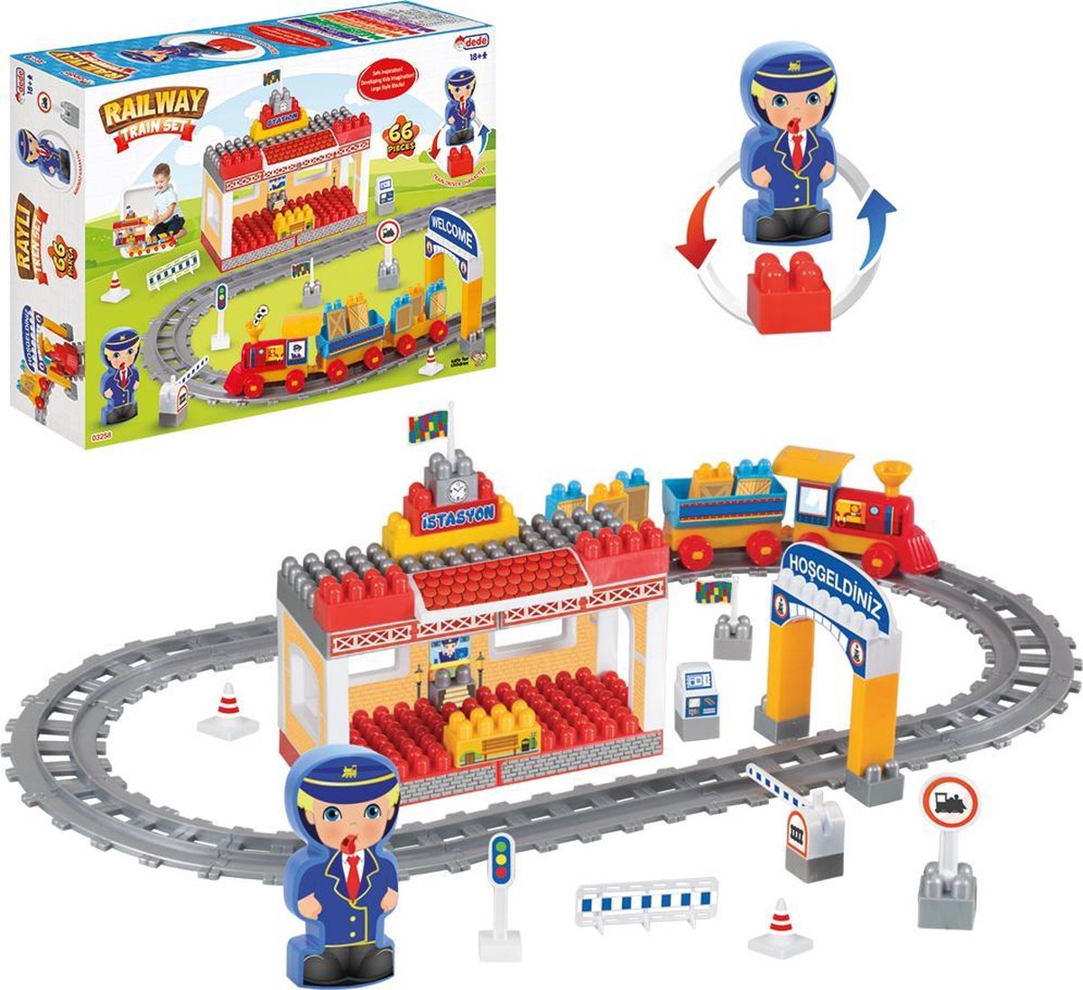 Dede Speelgoed trein- en treinset - 65 stuks
