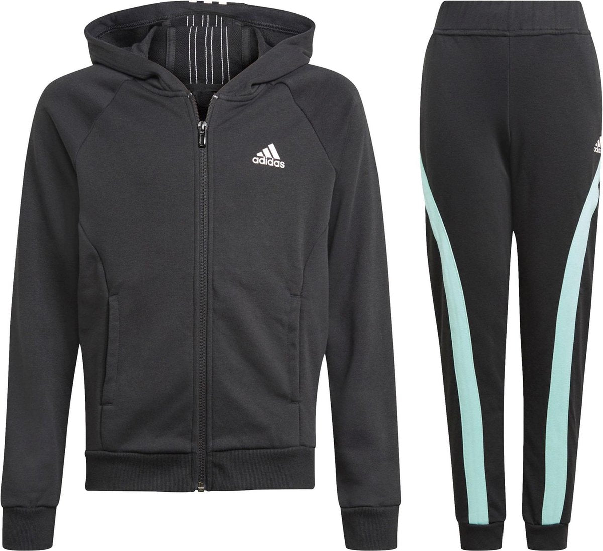 adidas Trainingspak - Maat 140  - Unisex - zwart/lichtblauw/wit