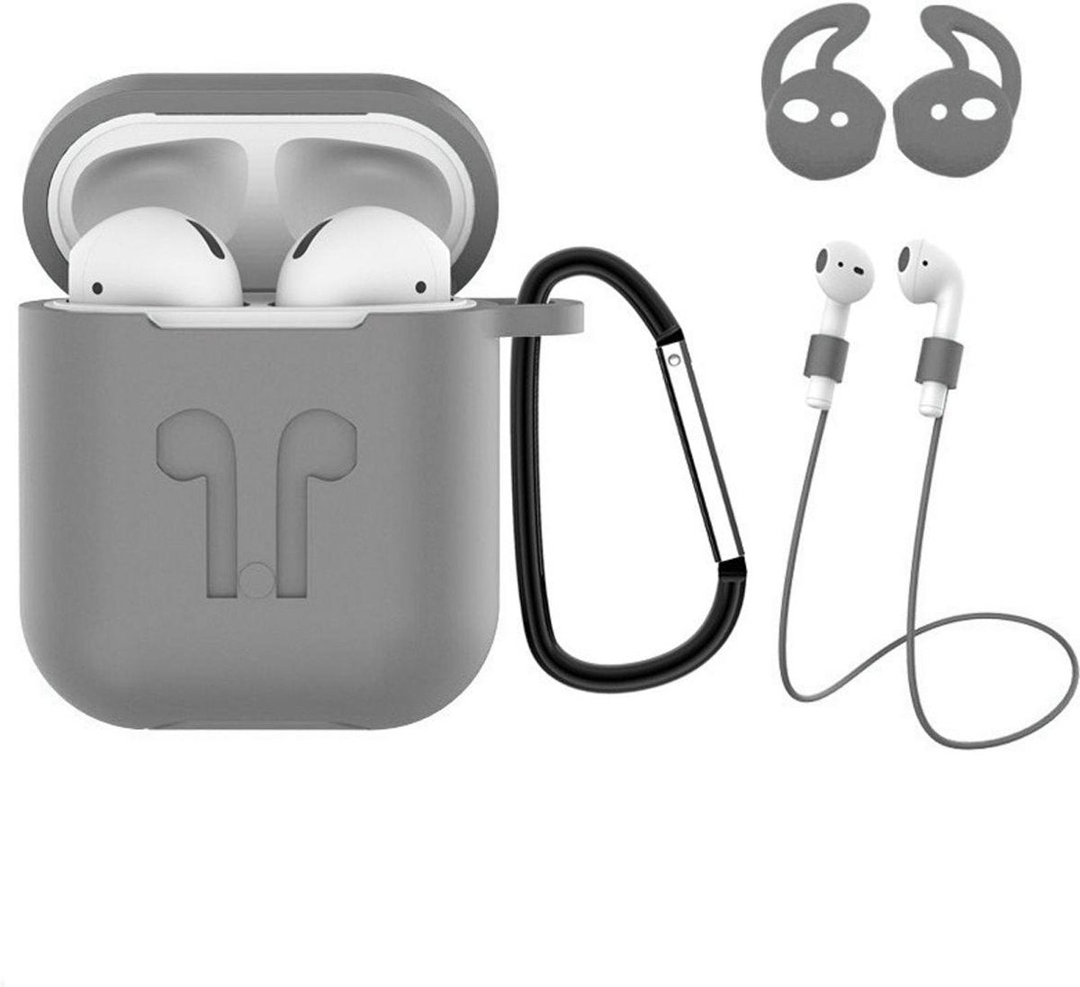 Hoes voor Apple AirPods Hoesje Case 3-in-1 Siliconen Cover - Grijs