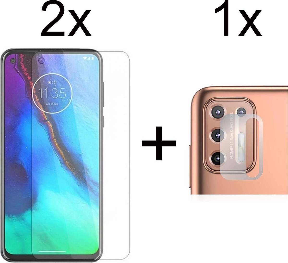 Beschermglas Motorola G9 Plus screenprotector 2 stuks - Motorola G9 Plus screen protector camera lens - 1 stuk - Motorola G9 Plus screenprotector glas