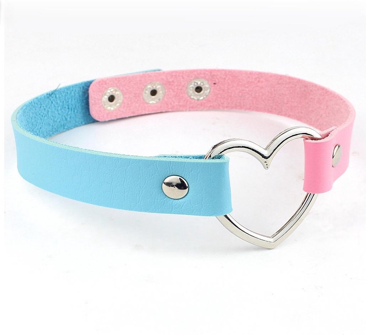 KIMU choker roze blauw hartje - PU leer collar ketting hart halsband