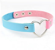 KIMU choker roze blauw hartje - PU leer collar ketting hart halsband