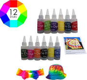 Joyage Tie Dye Kit verf - 12 kleuren - Tie dye verf kit in flesjes - Tie-dye Ontwerpstudio - Tiedye Textielverf - Speelgoed meisjes - Kado vrouwen - Batik textiel set - Batikkleurstof voor textiel - Batikkleuren voor t-shirts
