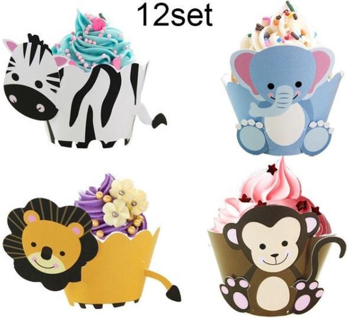 12 stuks jungle - dieren cupcake omslagen