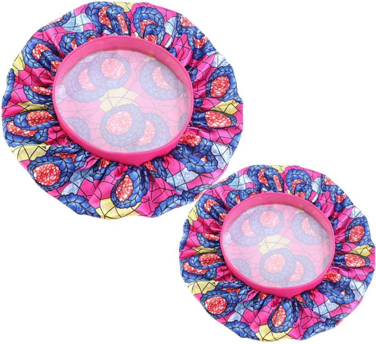 Cabantis Bonnet|Twinning Moeder en Dochter|Moeder Cadeau|Cadeau Meisje|Haar|Slaapmuts| Roze met geel-blauw-rode accenten| Roze Band