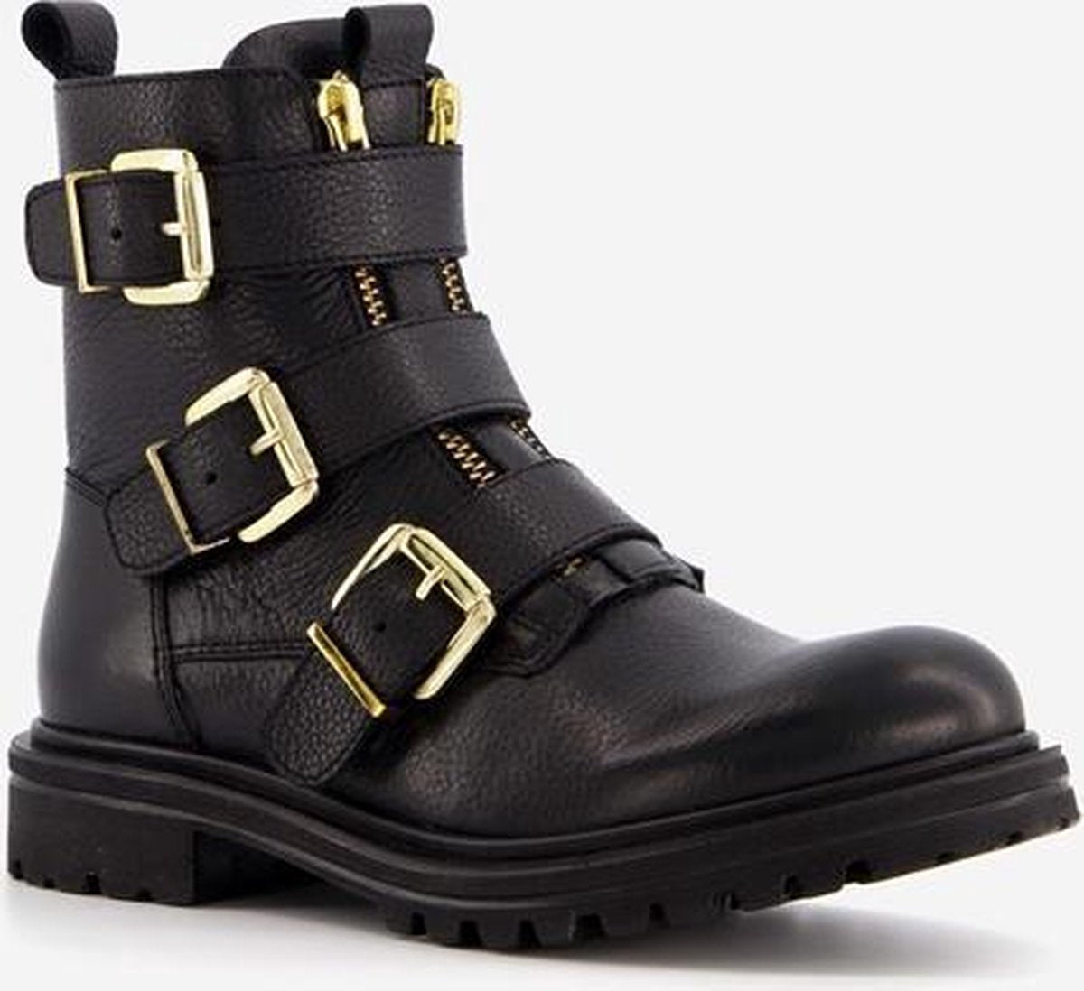 Groot leren meisjes biker boots - Zwart - Maat 28