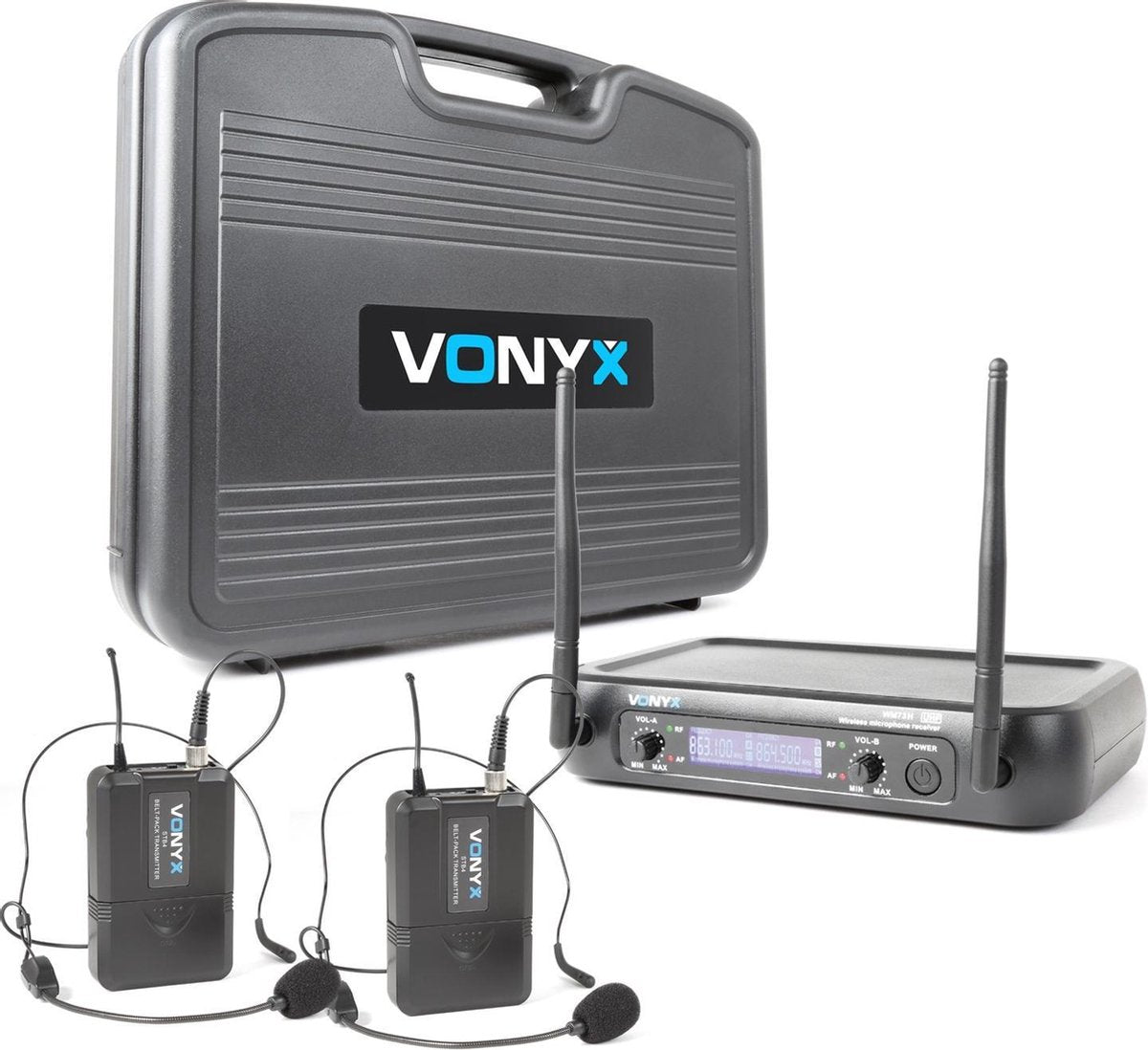 Draadloze microfoon - Vonyx WM73H draadloze microfoonset met 2x draadloze headset - UHF