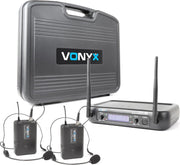 Draadloze microfoon - Vonyx WM73H draadloze microfoonset met 2x draadloze headset - UHF
