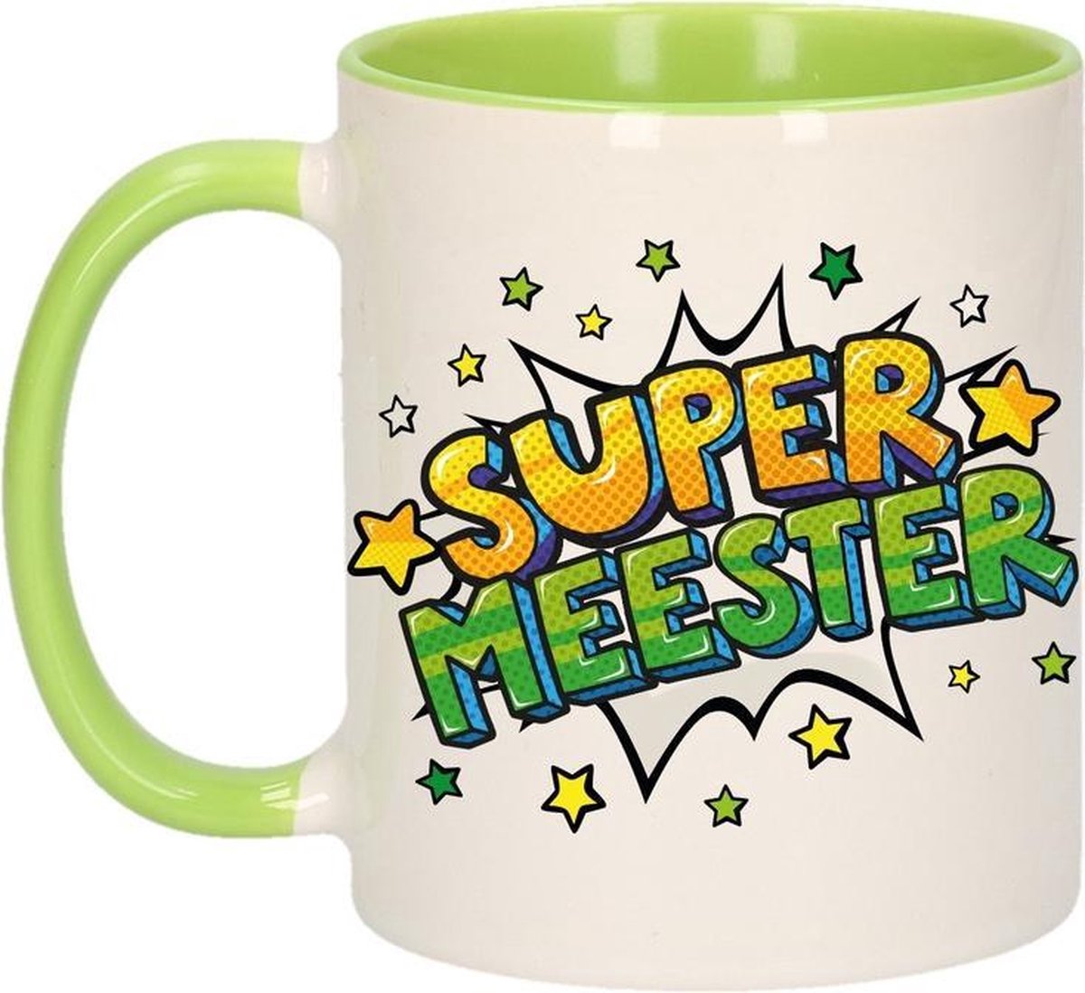 Super meester cadeau mok / beker wit en groen sterren 300 ml