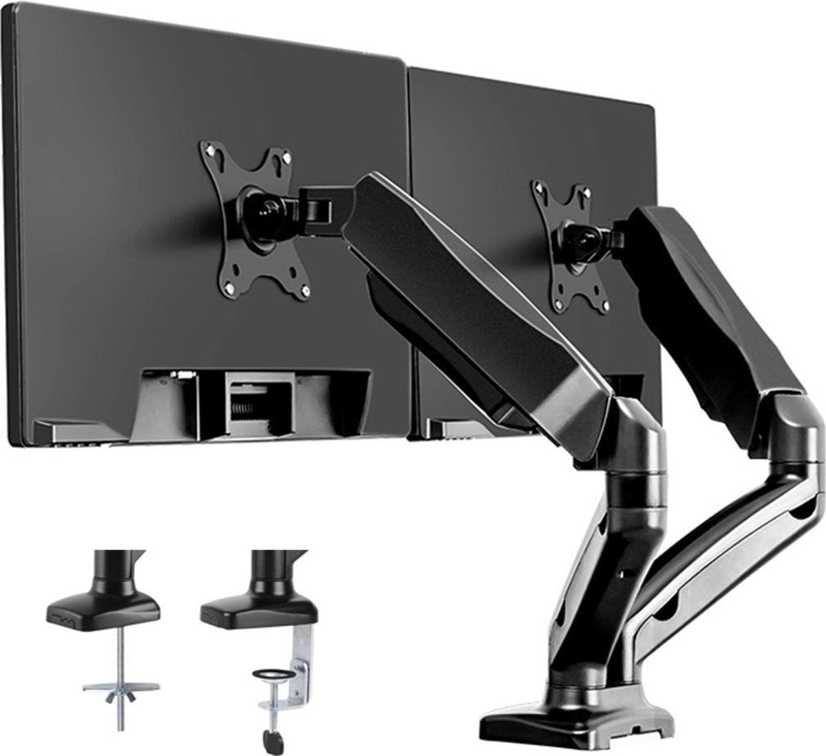 Douxe FM-SPM2 - Dubbele Gasveer Monitorbeugel - Monitor Arm 13-27 Inch - Full Motion voor op Kantoor en Thuis - Zwart
