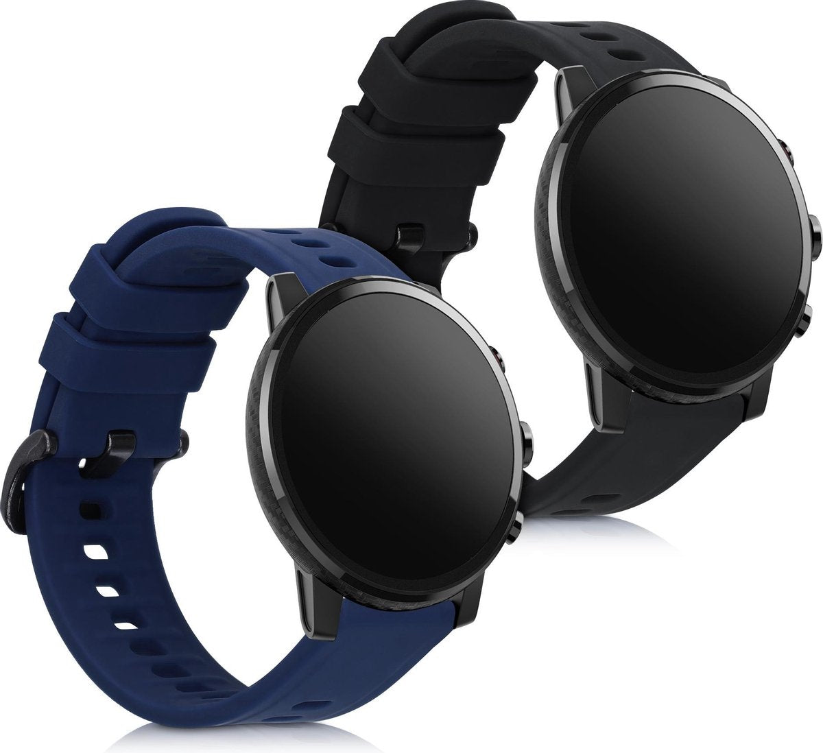 kwmobile 2x horlogeband voor Huami Amazfit Neo - siliconen band voor fitnesstracker - zwart / donkerblauw