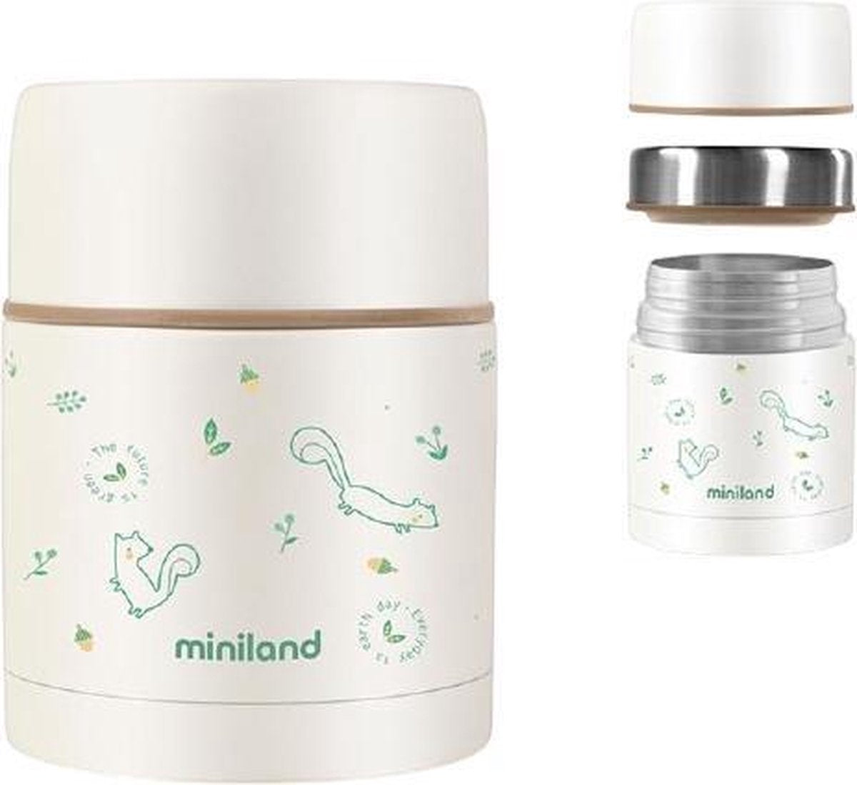 Miniland Thermosbeker Eekhoorn 600 Ml Rvs Wit/groen 3-delig