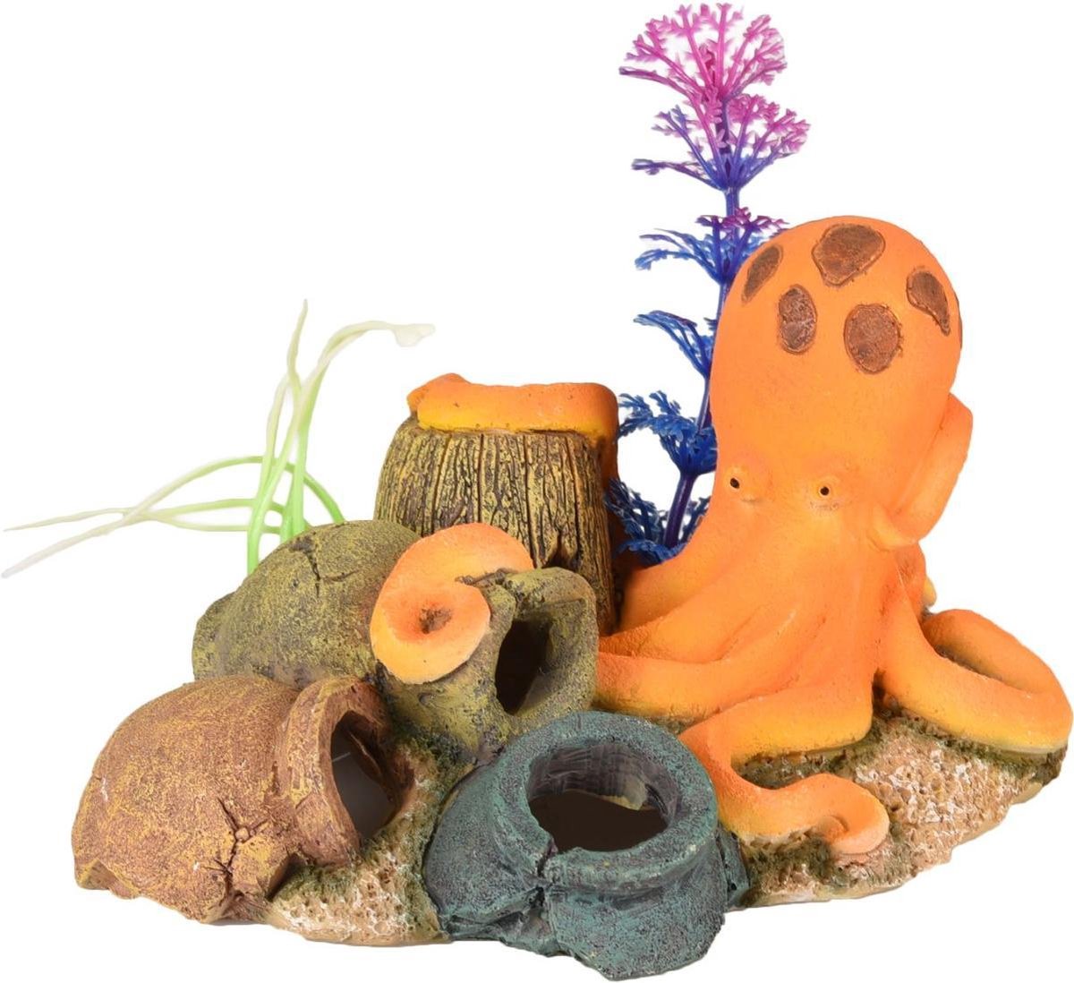 Aquarium decoratie Leto octopus + kruiken - 16 x 13 x 10 cm