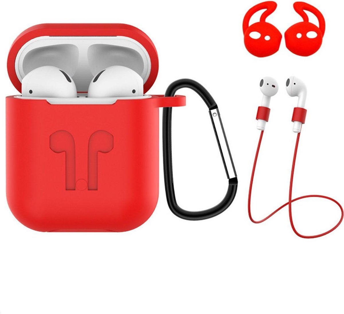 Hoesje voor Apple AirPods 1 Hoes Case 3-in-1 Siliconen Cover - Rood