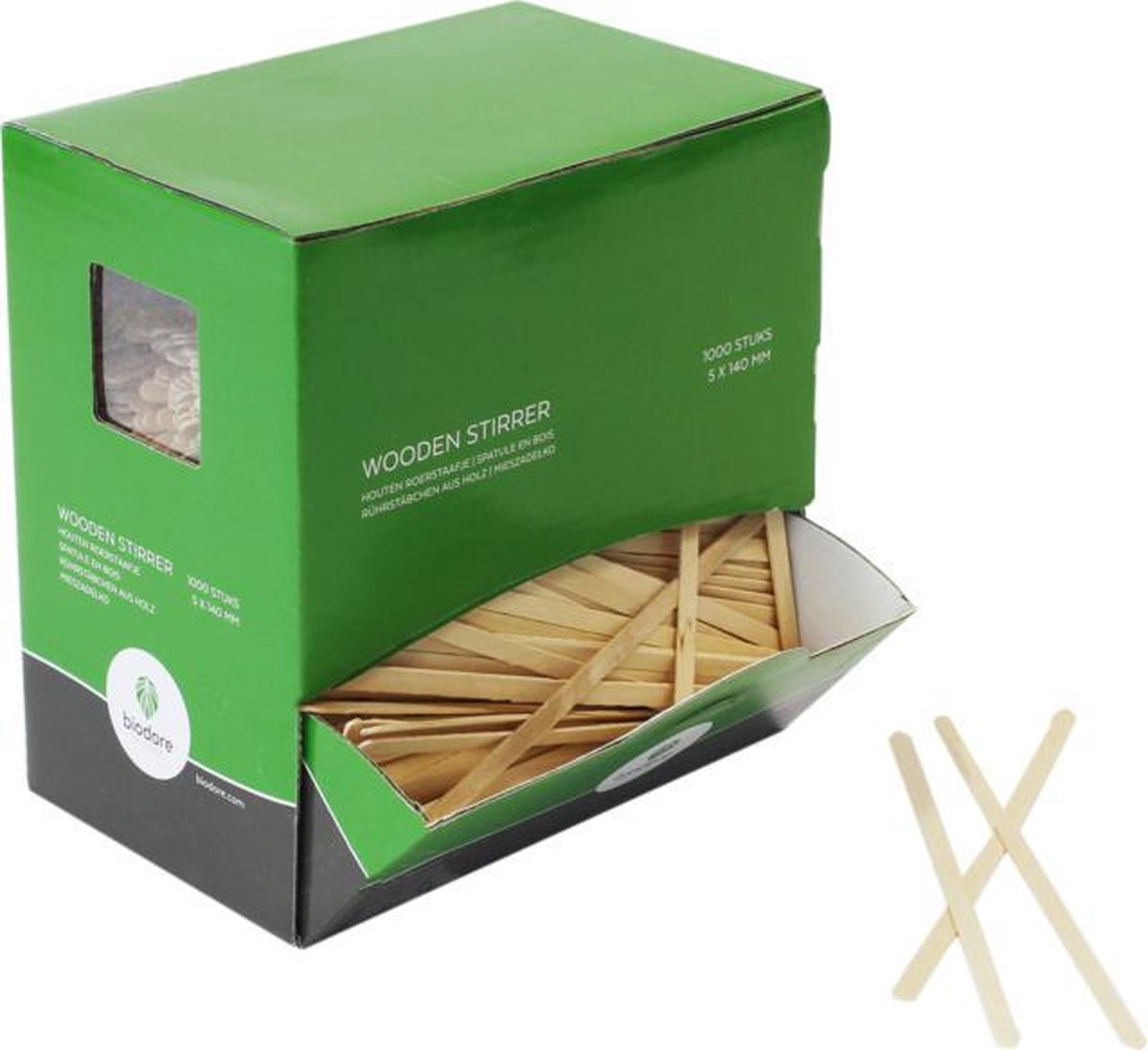 Biodore® roerstaafje hout FSC 5x140mm in dispenserdoosje