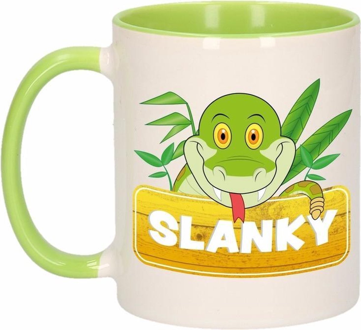 1x Slanky beker / mok - groen met wit - 300 ml keramiek - slangen bekers