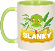 1x Slanky beker / mok - groen met wit - 300 ml keramiek - slangen bekers