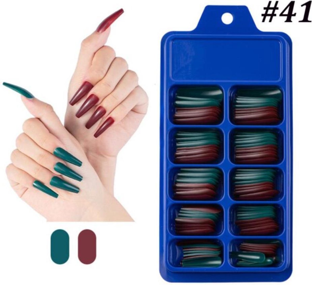 Nepnagels - set van 100 - donker rood donkergroen  - verschillende maten en kleuren - plaknagels Sparkolia