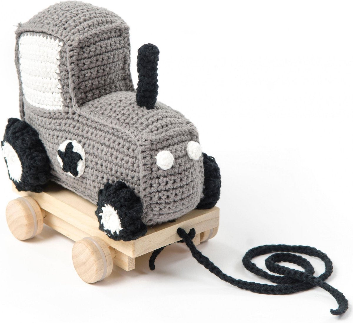 Smallstuff Trekfiguur Tractor Gebreid 19 Cm Grijs/zwart