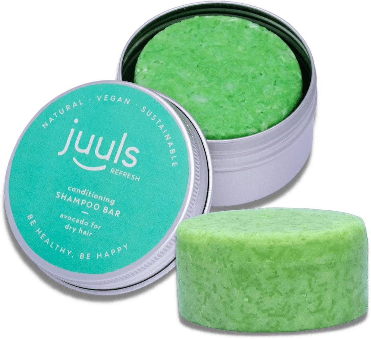 Juuls Vegan Care - Conditioning Shampoo Bar Avocado - 2 Stuks + 1 Blikje - Voor Droog Haar - Sulfaten vrij - Parabenen vrij - Natuurlijk - Meer Glans - Makkelijk Kambaar - Halal - Plastic Vrij - Zero Waste - Gratis Verzenden
