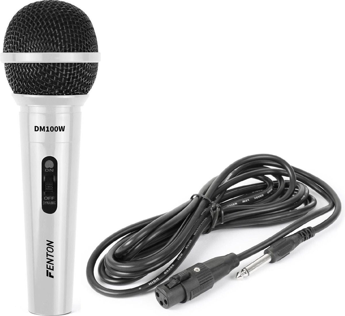 Microfoon - Dynamische microfoon Wit voor karaoke en DJ's - Fenton DM100W