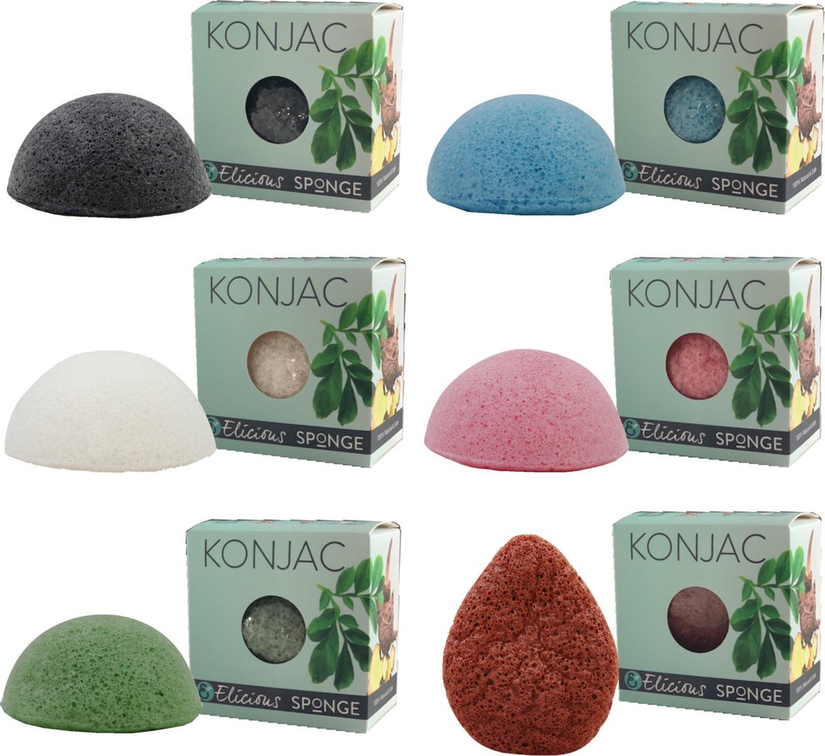 Elicious Konjac gezichtssponzen set van 6